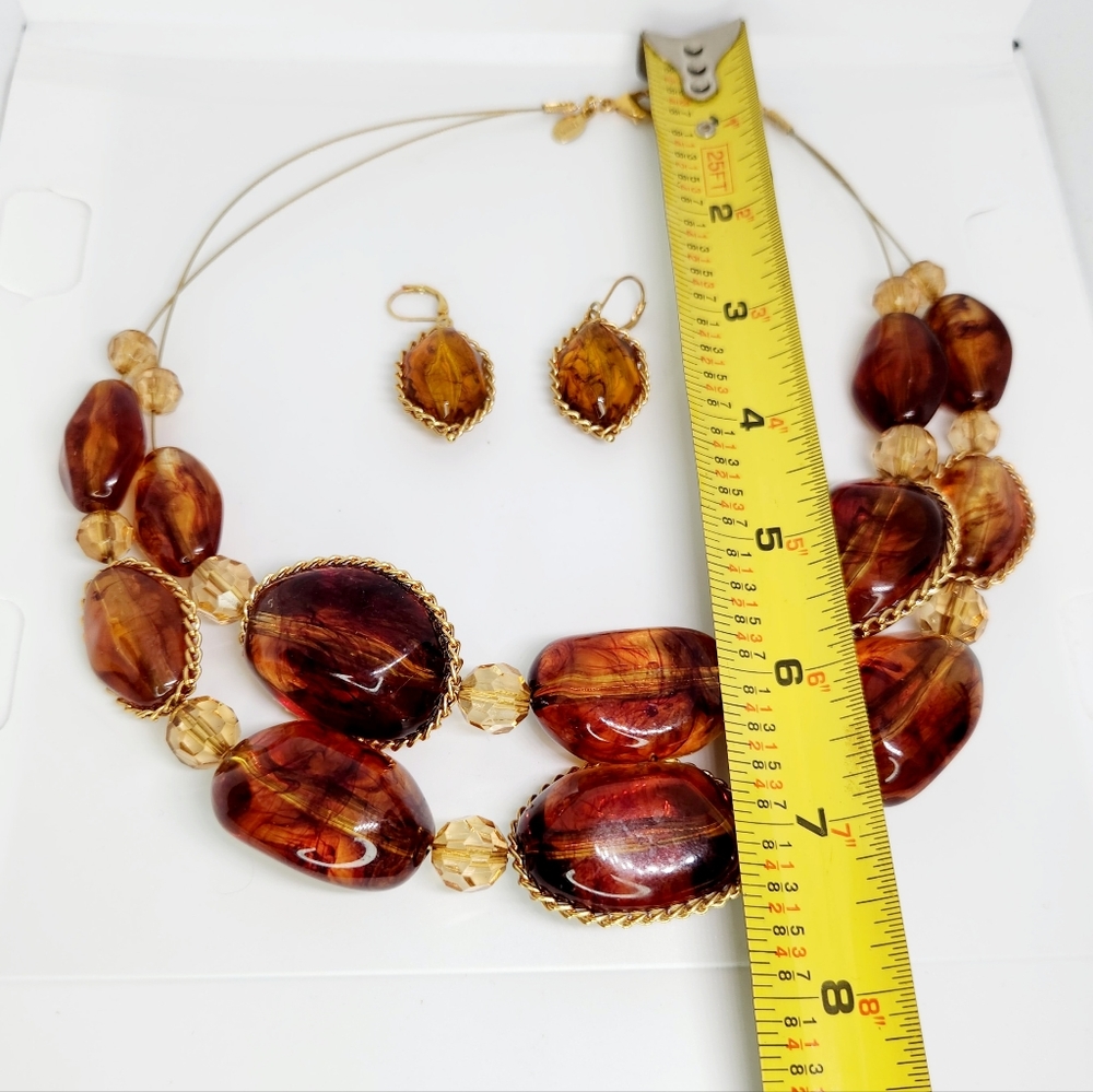 Joan Rivers Chunky Lucite Faux Amber Heavy Statement Necklace And Earring Set - Picture 11 of 11